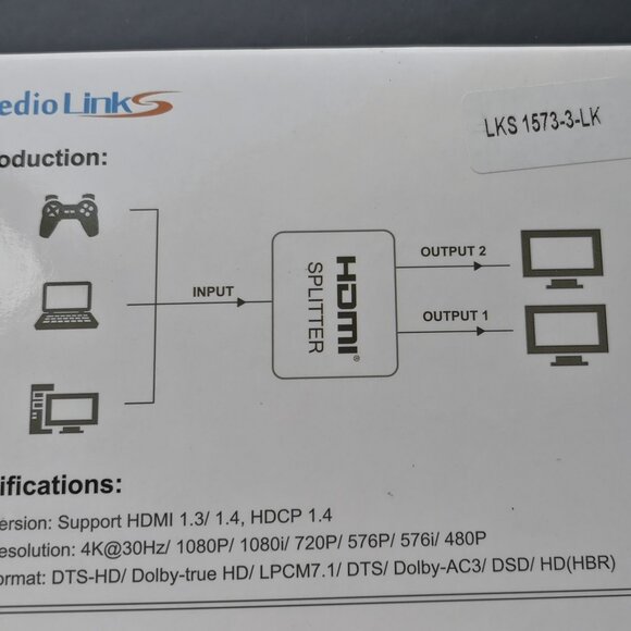 Avedio Links HDMI Splitter 1 In 2 Out 4K For Dual Monitor Full HD 1080P 5' Cable - Picture 4 of 10